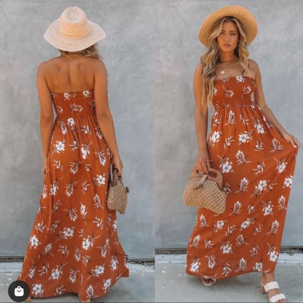 Vici Strapless Floral Smocked Maxi Dress